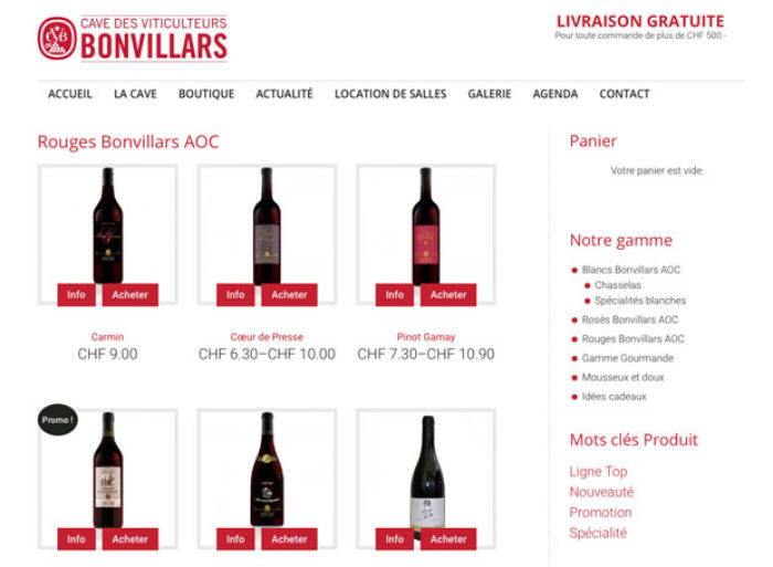 Boutique en ligne de la Cave des viticulteurs de Bonvillars